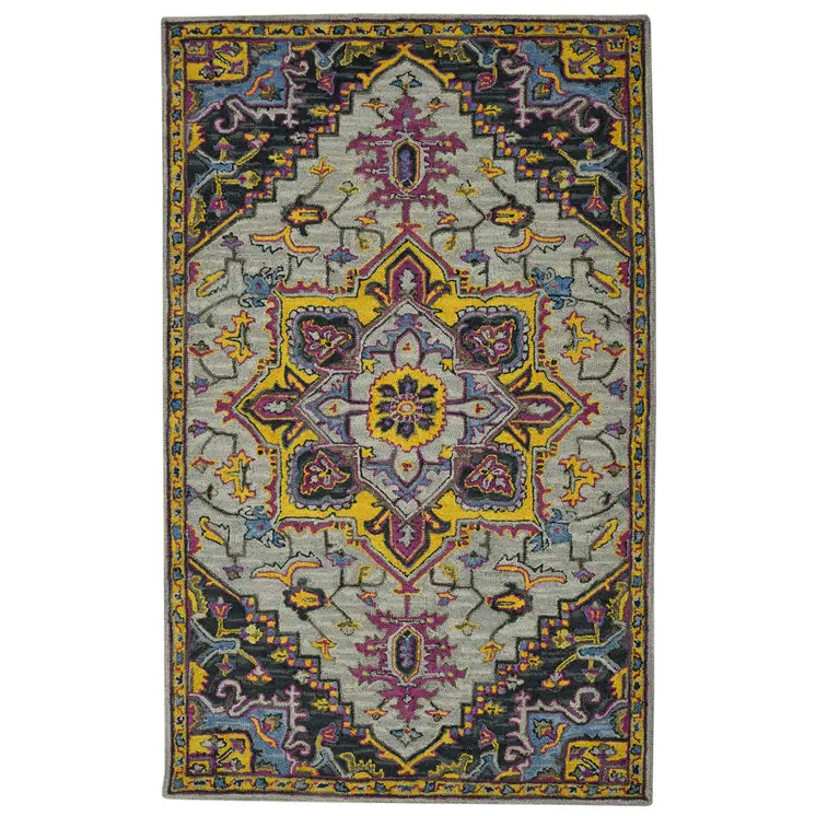 8' X 10' Gray Purple And Gold Wool Medallion Hand Tufted Area Rug