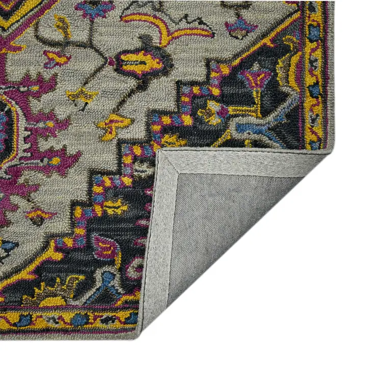 8' X 10' Gray Purple And Gold Wool Medallion Hand Tufted Area Rug