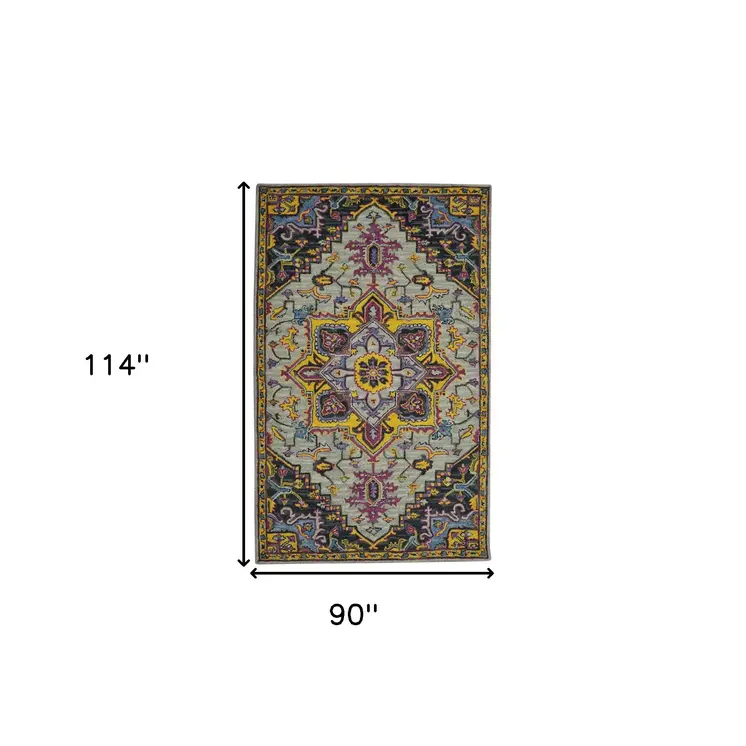 8' X 10' Gray Purple And Gold Wool Medallion Hand Tufted Area Rug