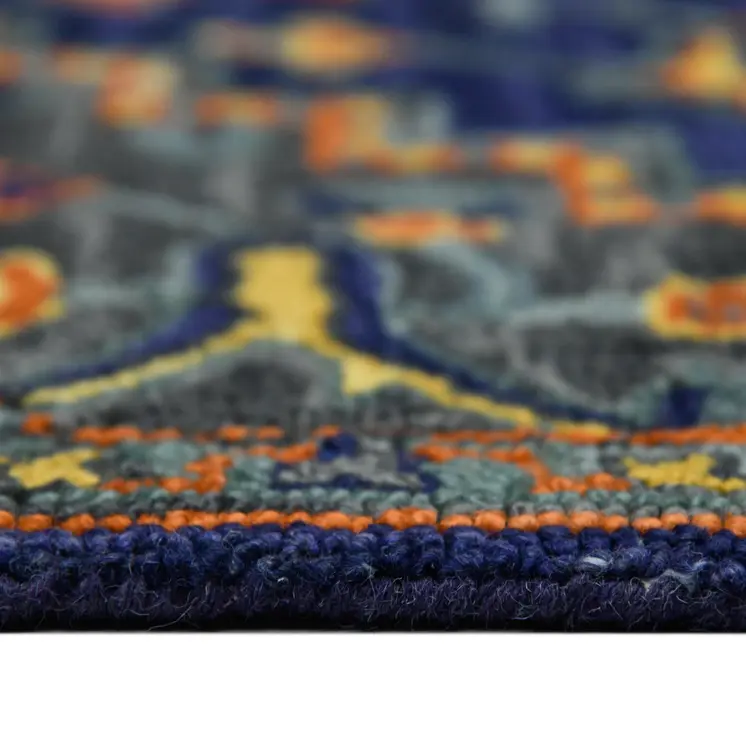 8' X 10' Blue Teal And Brick Red Wool Medallion Hand Tufted Area Rug