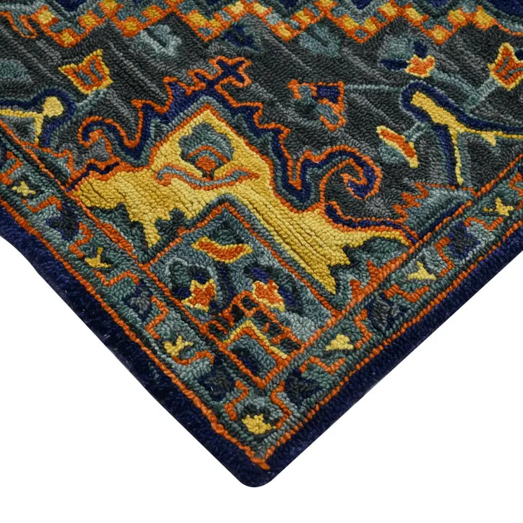 8' X 10' Blue Teal And Brick Red Wool Medallion Hand Tufted Area Rug