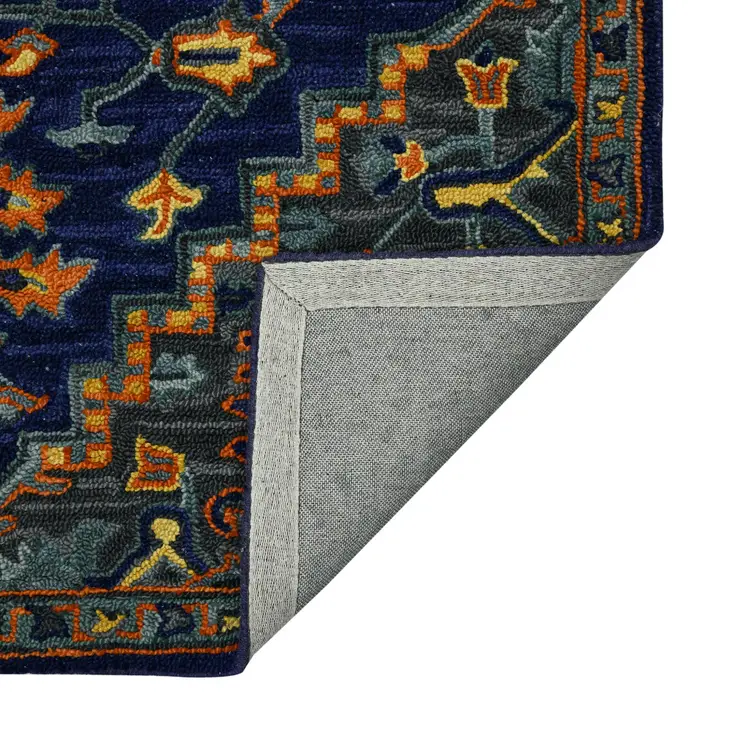 8' X 10' Blue Teal And Brick Red Wool Medallion Hand Tufted Area Rug
