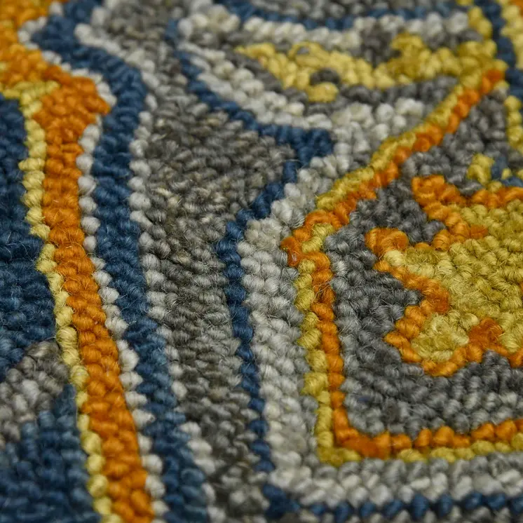 8' X 10' Blue Gray And Orange Wool Medallion Hand Tufted Area Rug