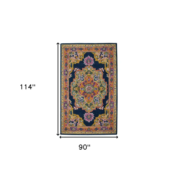 8' X 10' Blue Purple And Brown Wool Medallion Hand Tufted Area Rug
