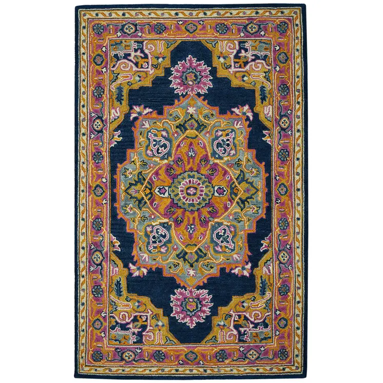 8' X 11' Blue Purple And Brown Wool Medallion Hand Tufted Area Rug