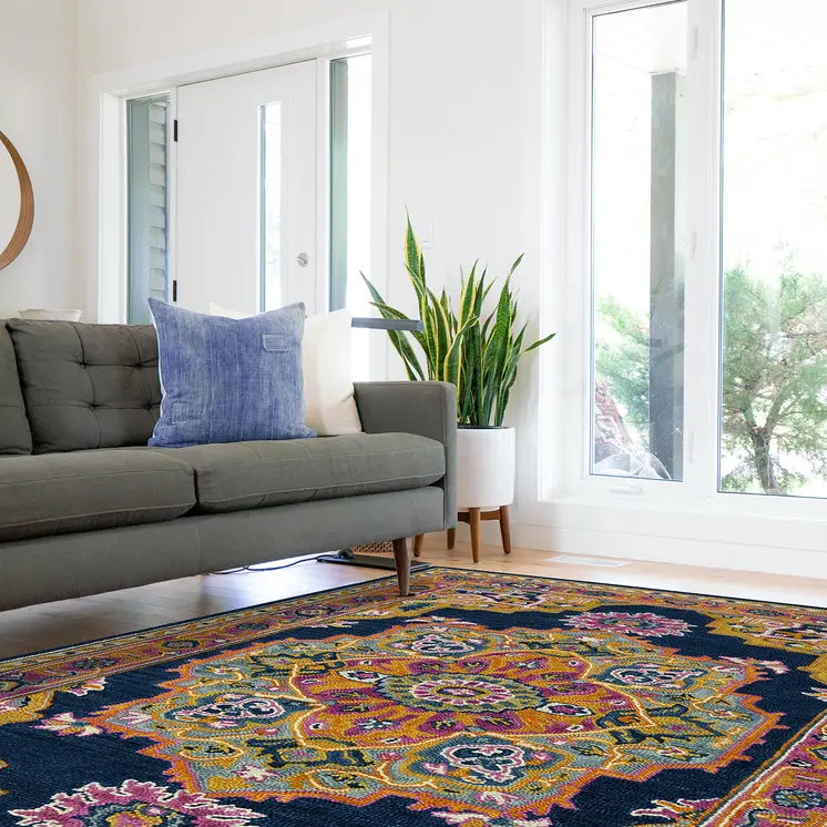 8' X 11' Blue Purple And Brown Wool Medallion Hand Tufted Area Rug