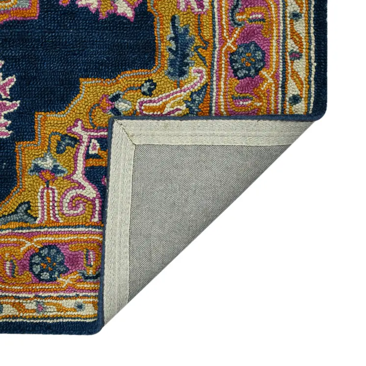 8' X 11' Blue Purple And Brown Wool Medallion Hand Tufted Area Rug