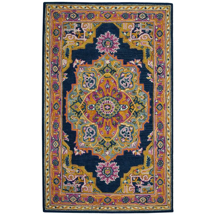 8' X 11' Blue Purple And Brown Wool Medallion Hand Tufted Area Rug