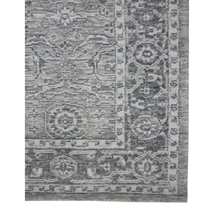 2' X 3' Gray And Dark Gray Wool Medallion Hand Woven Area Rug