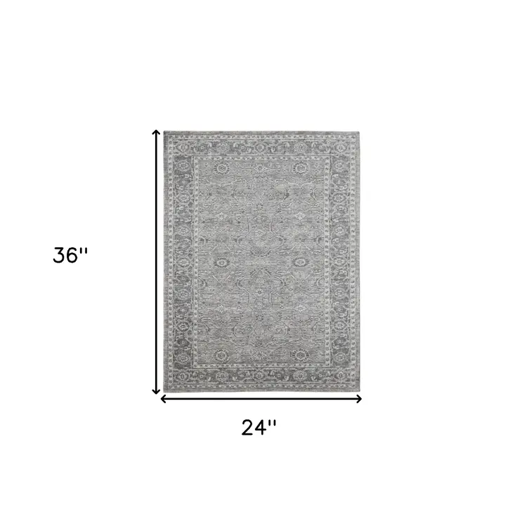 2' X 3' Gray And Dark Gray Wool Medallion Hand Woven Area Rug