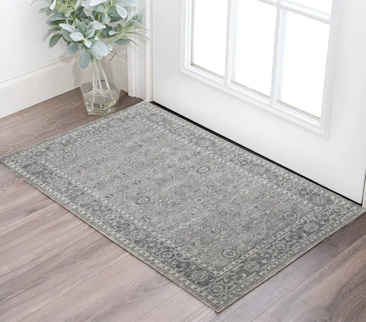 2' X 3' Gray And Dark Gray Wool Medallion Hand Woven Area Rug