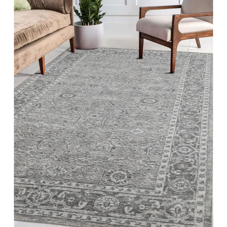 4' X 6' Gray And Dark Gray Wool Medallion Hand Woven Area Rug