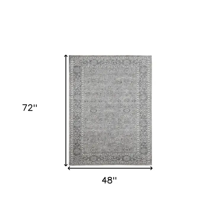 4' X 6' Gray And Dark Gray Wool Medallion Hand Woven Area Rug