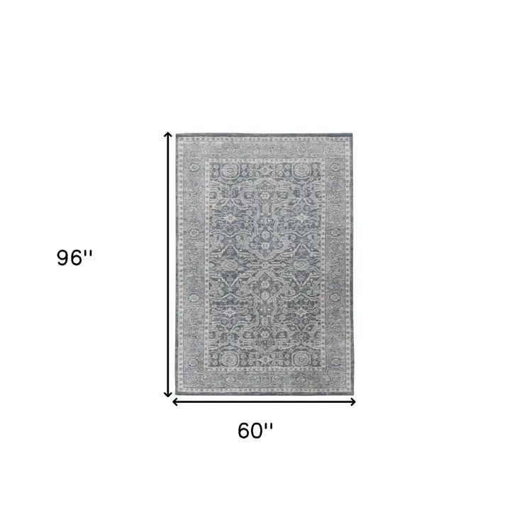 5' X 8' Gray And Dark Gray Wool Medallion Hand Woven Area Rug