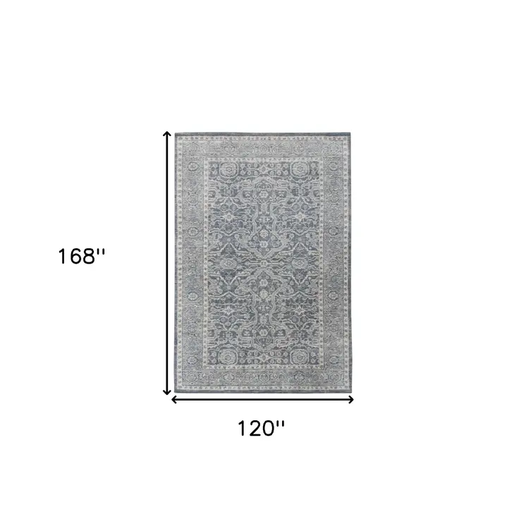 10' X 14' Gray And Dark Gray Wool Medallion Hand Woven Area Rug