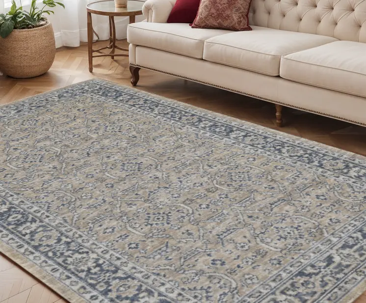 5' X 8' Gold Charcoal And Ivory Wool Medallion Hand Woven Area Rug