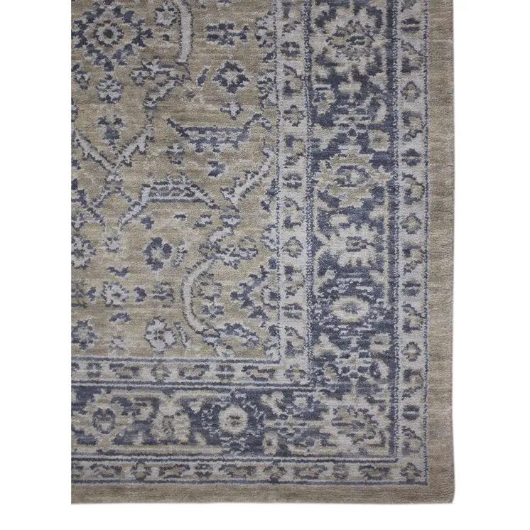 10' X 14' Gold Charcoal And Ivory Wool Medallion Hand Woven Area Rug
