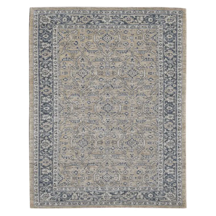 10' X 14' Gold Charcoal And Ivory Wool Medallion Hand Woven Area Rug