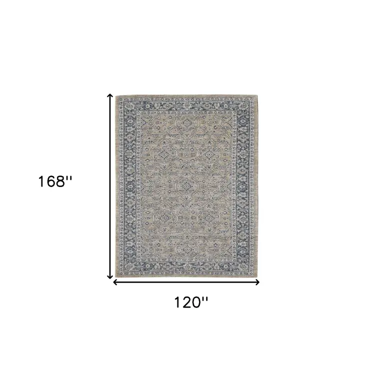 10' X 14' Gold Charcoal And Ivory Wool Medallion Hand Woven Area Rug