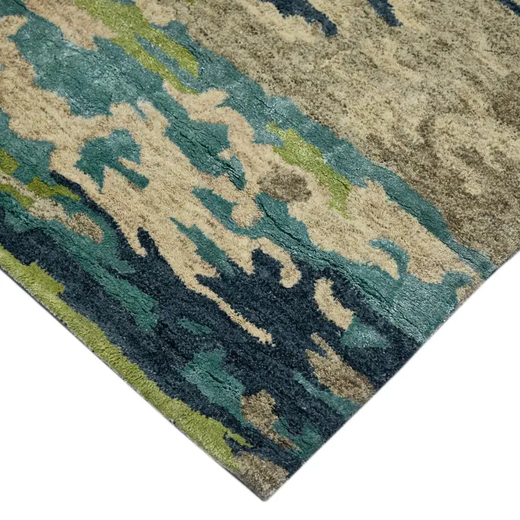 2' X 3' Sand And Green Wool Abstract Hand Tufted Area Rug