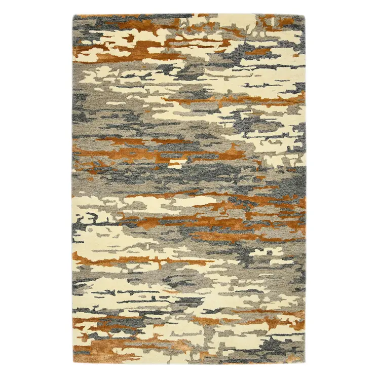 2' X 3' Orange Ivory And Green Wool Abstract Hand Tufted Area Rug