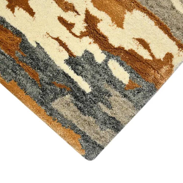 2' X 3' Orange Ivory And Green Wool Abstract Hand Tufted Area Rug