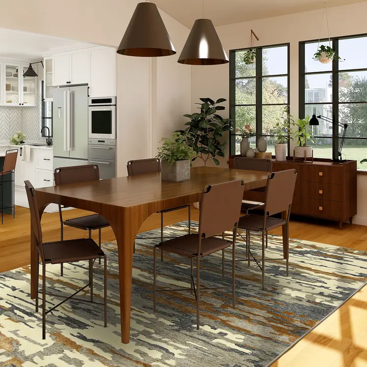 4' X 6' Orange Ivory And Green Wool Abstract Hand Tufted Area Rug