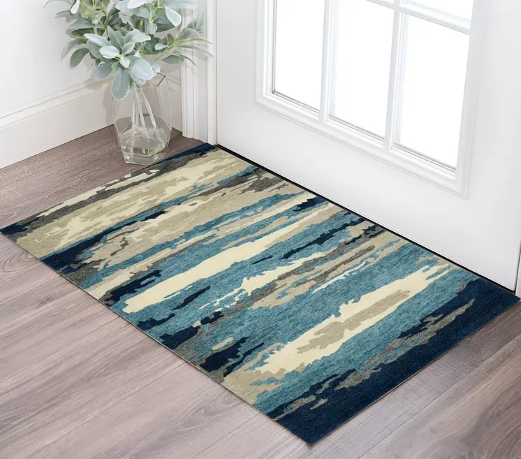 2' X 3' Blue Gray And Ivory Wool Abstract Hand Tufted Area Rug