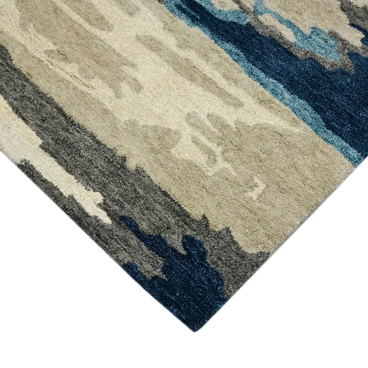 2' X 3' Blue Gray And Ivory Wool Abstract Hand Tufted Area Rug