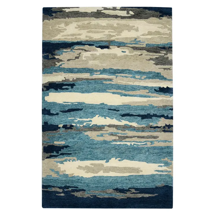 8' X 10' Blue Gray And Ivory Wool Abstract Hand Tufted Area Rug