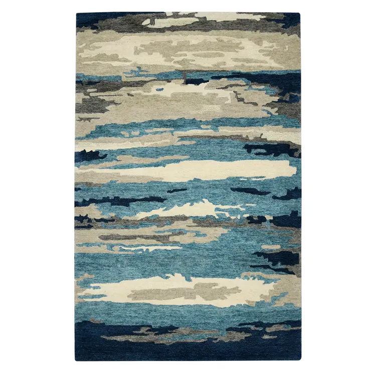 8' X 10' Blue Gray And Ivory Wool Abstract Hand Tufted Area Rug