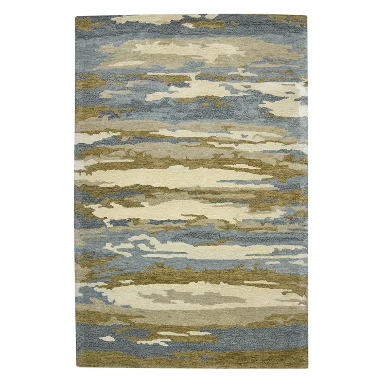 2' X 3' Light Blue Ivory And Brown Wool Abstract Hand Tufted Area Rug