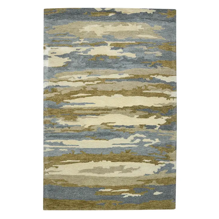 2' X 3' Light Blue Ivory And Brown Wool Abstract Hand Tufted Area Rug