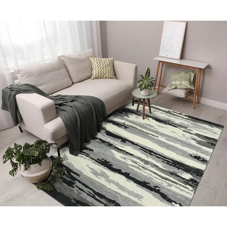 4' X 6' Dark Gray Black And Ivory Wool Abstract Hand Tufted Area Rug