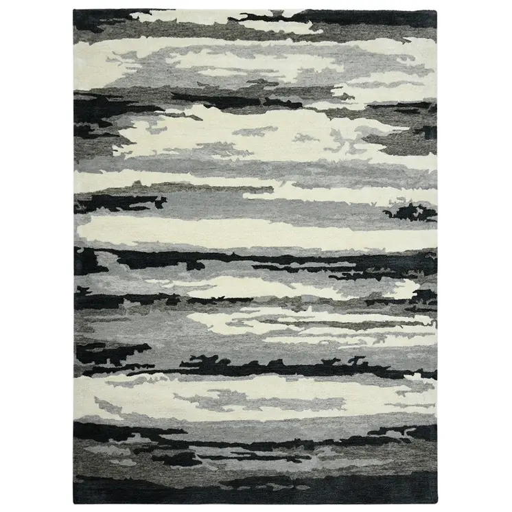 8' X 10' Dark Gray Black And Ivory Wool Abstract Hand Tufted Area Rug