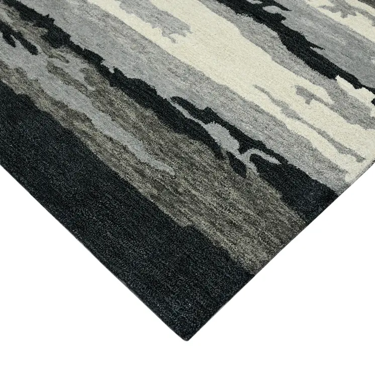 8' X 10' Dark Gray Black And Ivory Wool Abstract Hand Tufted Area Rug