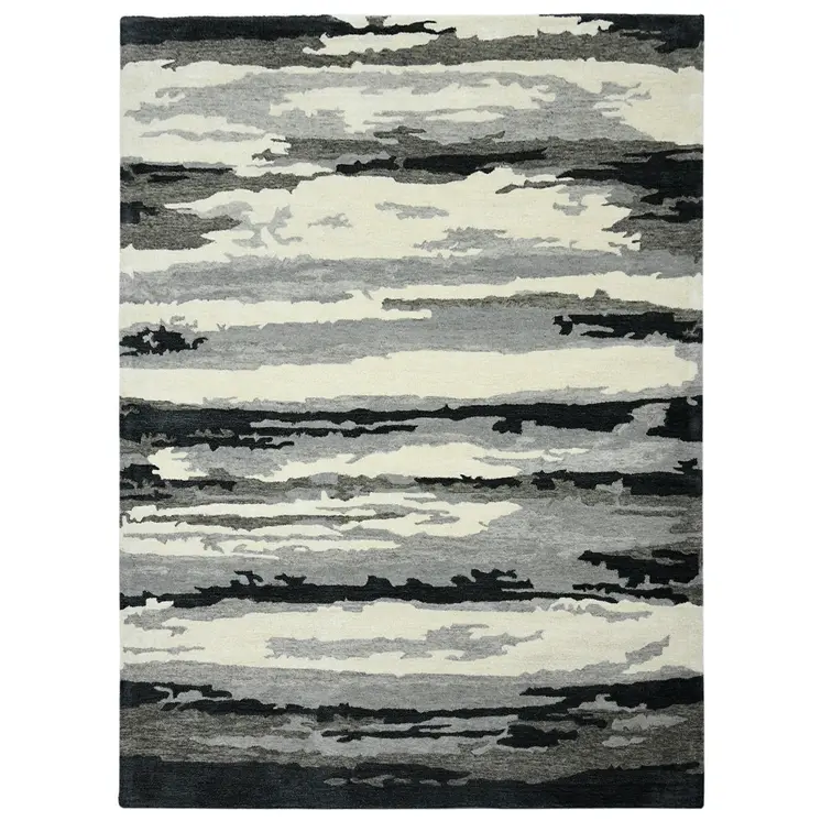 8' X 10' Dark Gray Black And Ivory Wool Abstract Hand Tufted Area Rug
