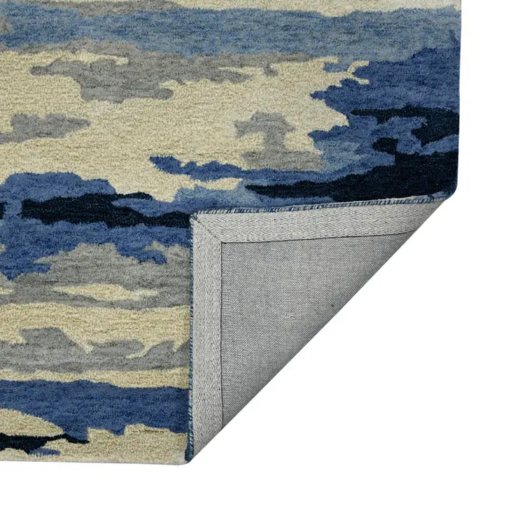5' X 8' Navy Blue Ivory And Gray Wool Abstract Hand Tufted Area Rug