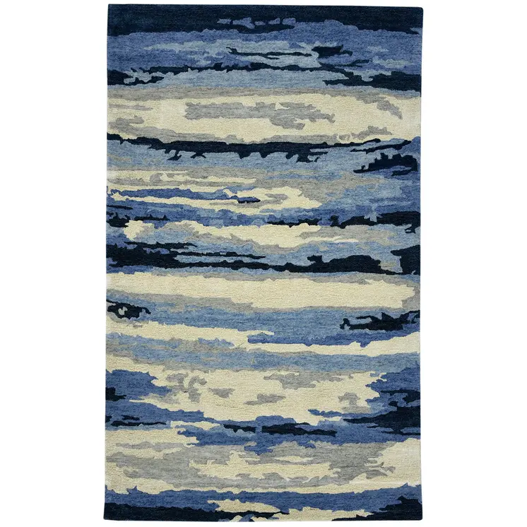8' X 10' Navy Blue Ivory And Gray Wool Abstract Hand Tufted Area Rug