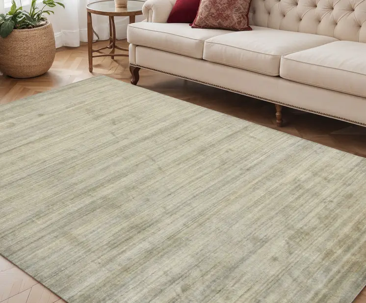 5' X 8' Beige And Brown Wool Striped Hand Woven Area Rug