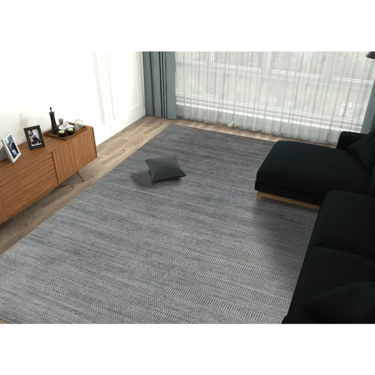 3' X 5' Silver And Blue Wool Striped Hand Woven Area Rug