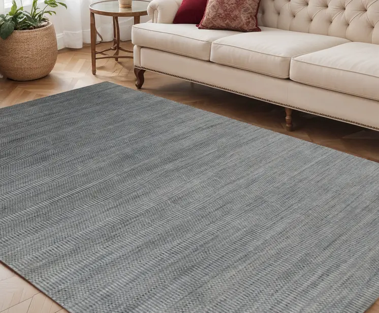 5' X 8' Silver And Blue Wool Striped Hand Woven Area Rug