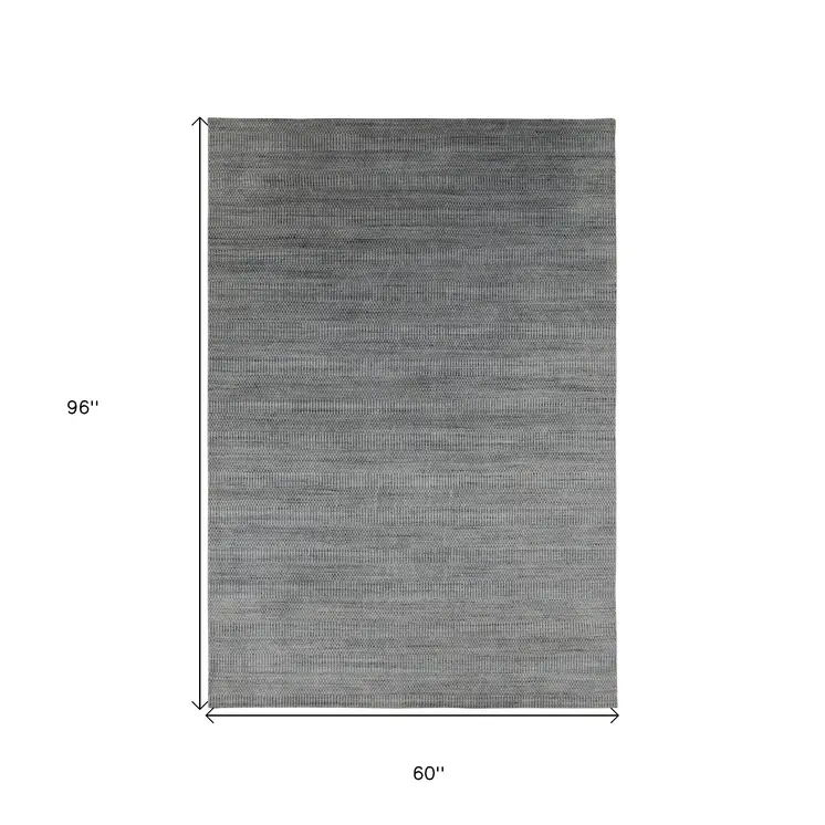 5' X 8' Silver And Blue Wool Striped Hand Woven Area Rug