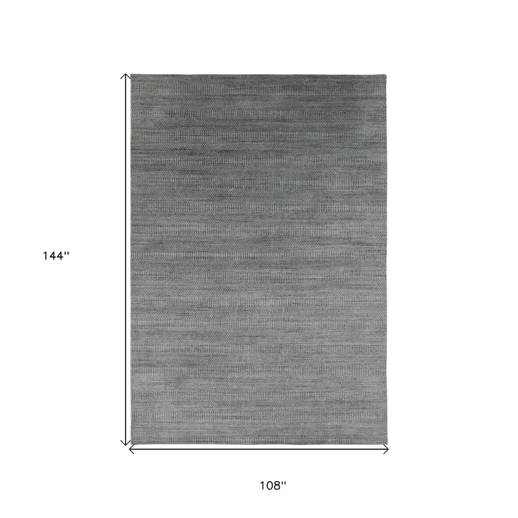 9' X 12' Silver And Blue Wool Striped Hand Woven Area Rug