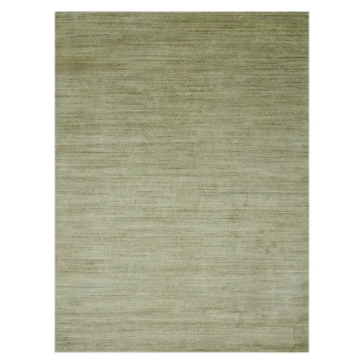 9' X 12' Green And Sage Wool Striped Hand Woven Area Rug