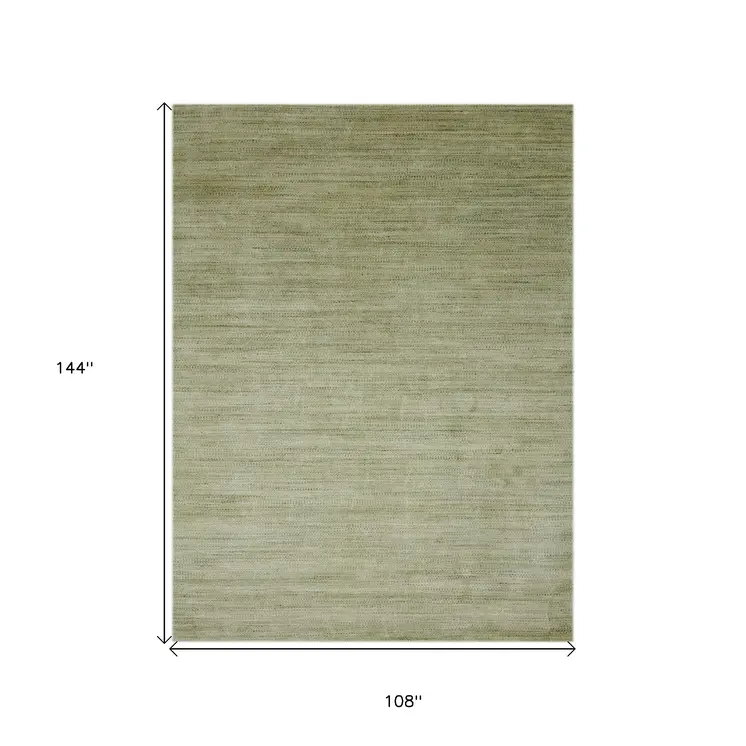 9' X 12' Green And Sage Wool Striped Hand Woven Area Rug