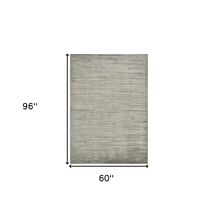 5' X 8' Silver And Gray Wool Striped Hand Woven Area Rug