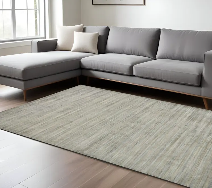 9' X 12' Silver And Gray Wool Striped Hand Woven Area Rug
