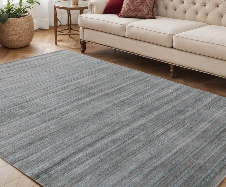 5' X 8' Gray And Blue Wool Striped Hand Woven Area Rug