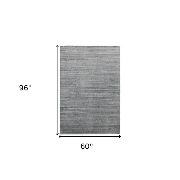 5' X 8' Gray And Blue Wool Striped Hand Woven Area Rug